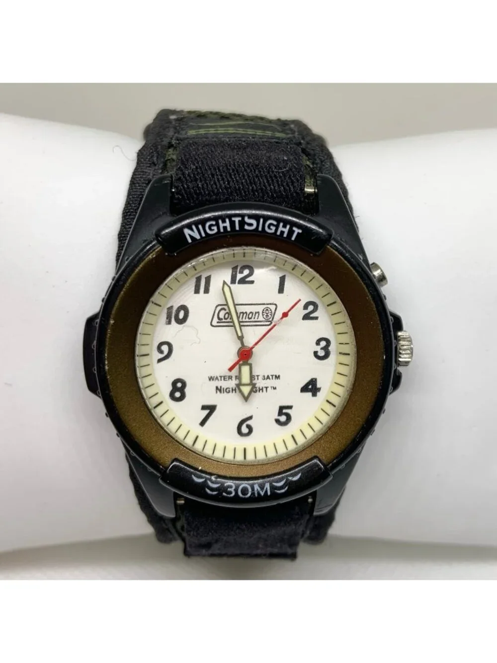 Vintage Coleman men’s watch black tone 40mm quartz analog nylon band running